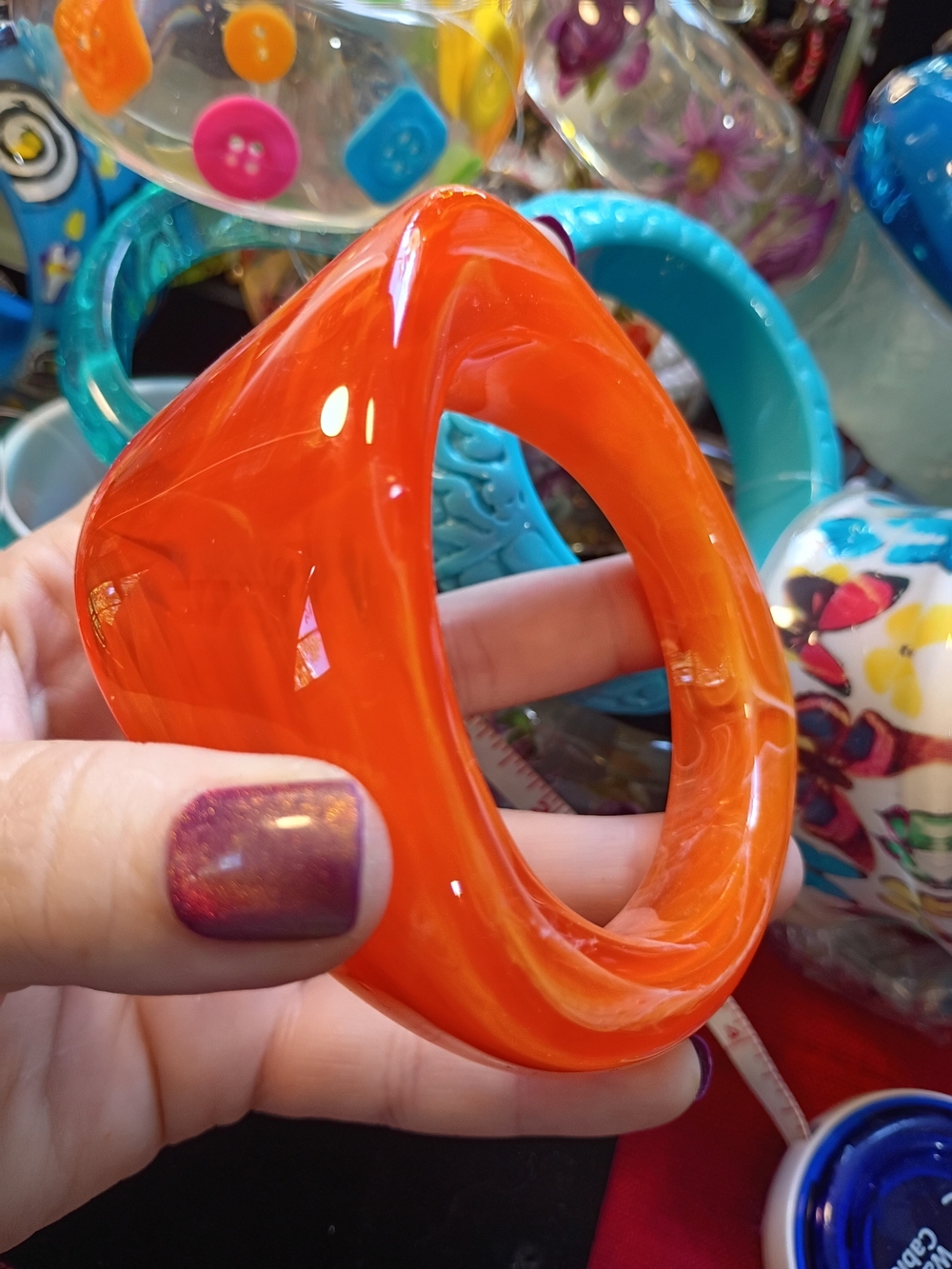 Bold Orange Resin Bangle Bracelet - Women Accessories